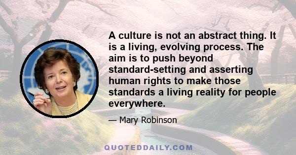 A culture is not an abstract thing. It is a living, evolving process. The aim is to push beyond standard-setting and asserting human rights to make those standards a living reality for people everywhere.