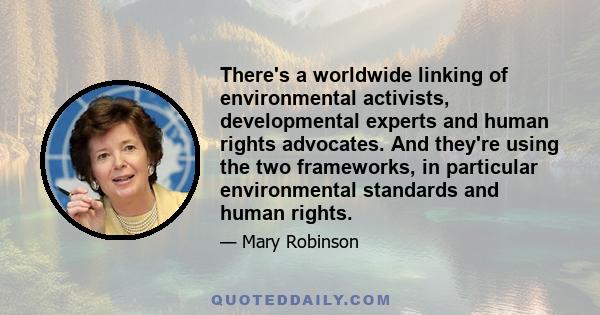 There's a worldwide linking of environmental activists, developmental experts and human rights advocates. And they're using the two frameworks, in particular environmental standards and human rights.