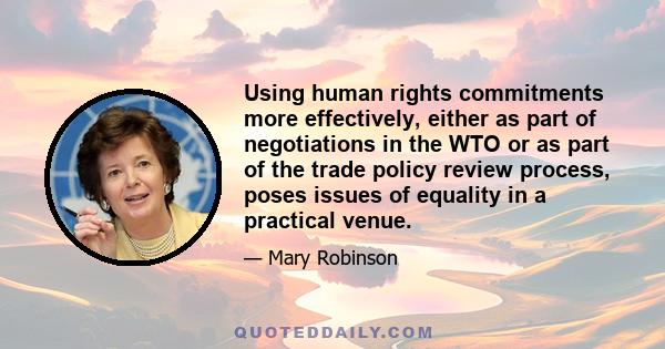 Using human rights commitments more effectively, either as part of negotiations in the WTO or as part of the trade policy review process, poses issues of equality in a practical venue.