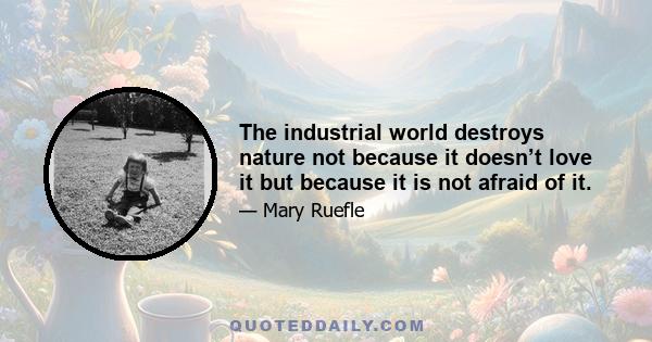 The industrial world destroys nature not because it doesn’t love it but because it is not afraid of it.