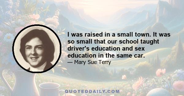 I was raised in a small town. It was so small that our school taught driver's education and sex education in the same car.