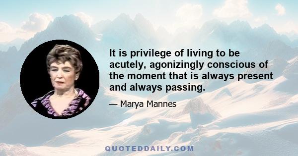 It is privilege of living to be acutely, agonizingly conscious of the moment that is always present and always passing.