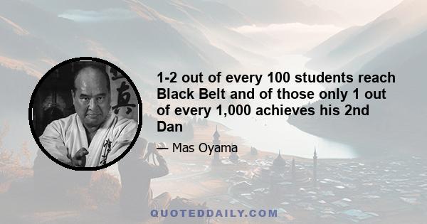 1-2 out of every 100 students reach Black Belt and of those only 1 out of every 1,000 achieves his 2nd Dan