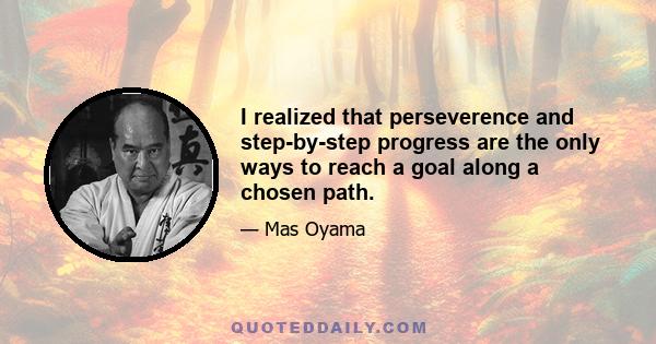 I realized that perseverence and step-by-step progress are the only ways to reach a goal along a chosen path.