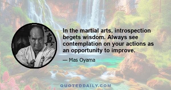 In the martial arts, introspection begets wisdom. Always see contemplation on your actions as an opportunity to improve.