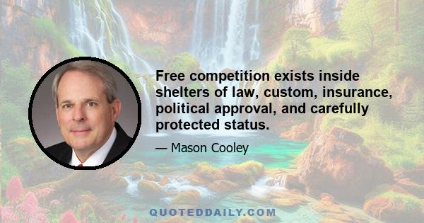 Free competition exists inside shelters of law, custom, insurance, political approval, and carefully protected status.