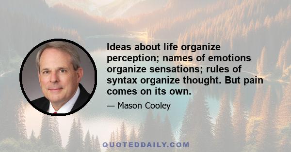 Ideas about life organize perception; names of emotions organize sensations; rules of syntax organize thought. But pain comes on its own.