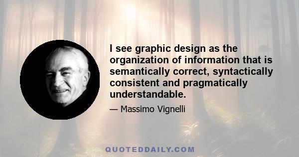 I see graphic design as the organization of information that is semantically correct, syntactically consistent and pragmatically understandable.