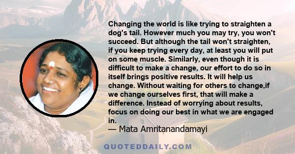 Changing the world is like trying to straighten a dog's tail. However much you may try, you won't succeed. But although the tail won't straighten, if you keep trying every day, at least you will put on some muscle.