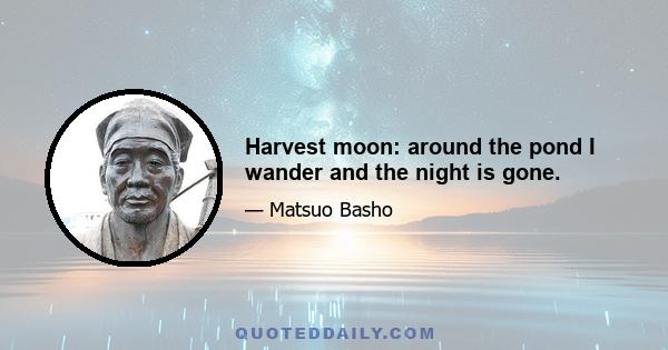 Harvest moon: around the pond I wander and the night is gone.