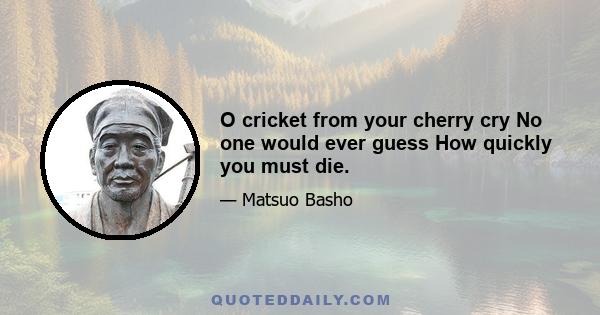 O cricket from your cherry cry No one would ever guess How quickly you must die.