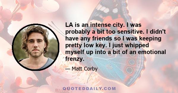 LA is an intense city. I was probably a bit too sensitive. I didn't have any friends so I was keeping pretty low key. I just whipped myself up into a bit of an emotional frenzy.