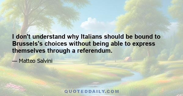 I don't understand why Italians should be bound to Brussels's choices without being able to express themselves through a referendum.