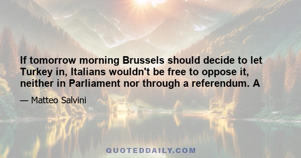 If tomorrow morning Brussels should decide to let Turkey in, Italians wouldn't be free to oppose it, neither in Parliament nor through a referendum. A