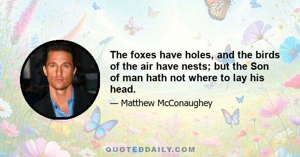 The foxes have holes, and the birds of the air have nests; but the Son of man hath not where to lay his head.