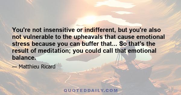 You're not insensitive or indifferent, but you're also not vulnerable to the upheavals that cause emotional stress because you can buffer that... So that's the result of meditation; you could call that emotional balance.