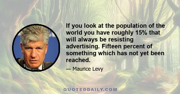 If you look at the population of the world you have roughly 15% that will always be resisting advertising. Fifteen percent of something which has not yet been reached.