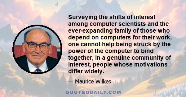 Surveying the shifts of interest among computer scientists and the ever-expanding family of those who depend on computers for their work, one cannot help being struck by the power of the computer to bind together, in a