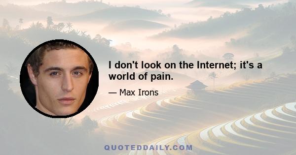 I don't look on the Internet; it's a world of pain.