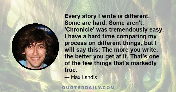 Every story I write is different. Some are hard. Some aren't. 'Chronicle' was tremendously easy. I have a hard time comparing my process on different things, but I will say this: The more you write, the better you get