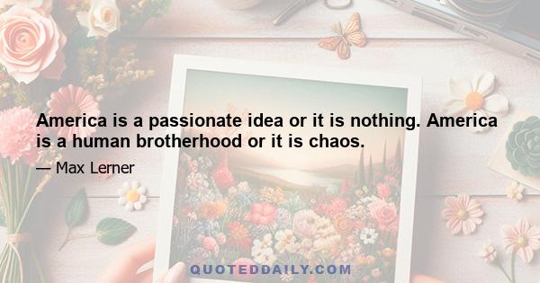 America is a passionate idea or it is nothing. America is a human brotherhood or it is chaos.