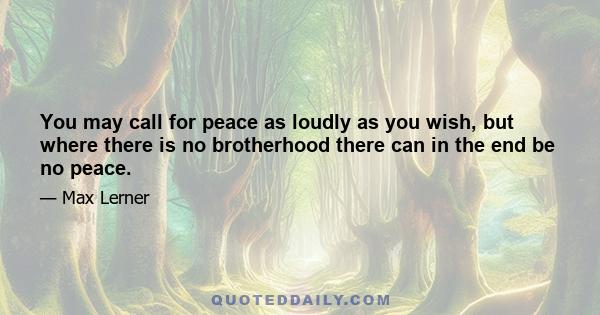 You may call for peace as loudly as you wish, but where there is no brotherhood there can in the end be no peace.