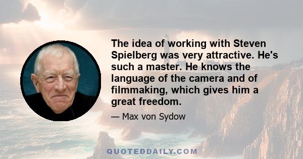 The idea of working with Steven Spielberg was very attractive. He's such a master. He knows the language of the camera and of filmmaking, which gives him a great freedom.