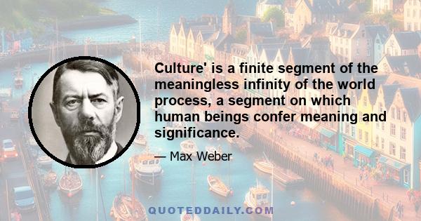 Culture' is a finite segment of the meaningless infinity of the world process, a segment on which human beings confer meaning and significance.