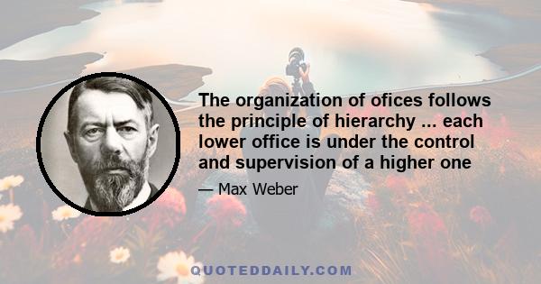 The organization of ofices follows the principle of hierarchy ... each lower office is under the control and supervision of a higher one