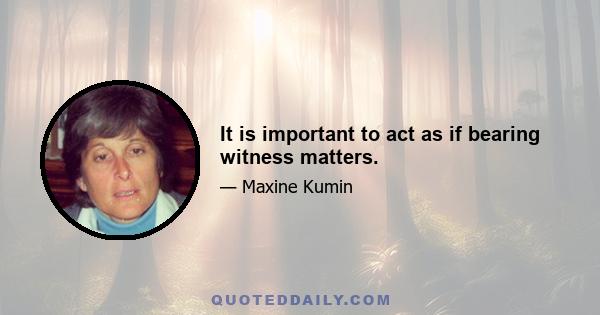 It is important to act as if bearing witness matters.