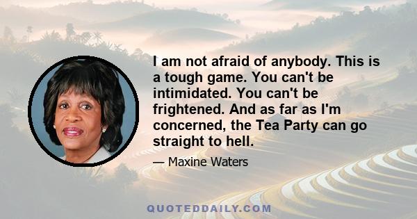 I am not afraid of anybody. This is a tough game. You can't be intimidated. You can't be frightened. And as far as I'm concerned, the Tea Party can go straight to hell.