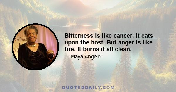 Bitterness is like cancer. It eats upon the host. But anger is like fire. It burns it all clean.