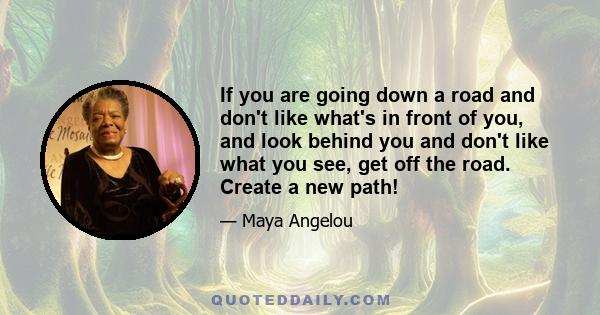 If you are going down a road and don't like what's in front of you, and look behind you and don't like what you see, get off the road. Create a new path!