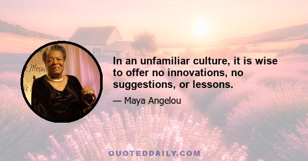 In an unfamiliar culture, it is wise to offer no innovations, no suggestions, or lessons.