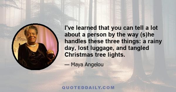 I've learned that you can tell a lot about a person by the way (s)he handles these three things: a rainy day, lost luggage, and tangled Christmas tree lights.