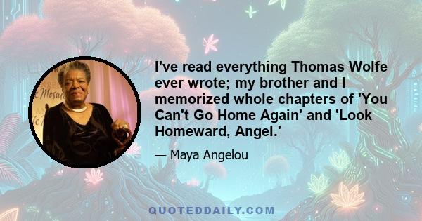 I've read everything Thomas Wolfe ever wrote; my brother and I memorized whole chapters of 'You Can't Go Home Again' and 'Look Homeward, Angel.'