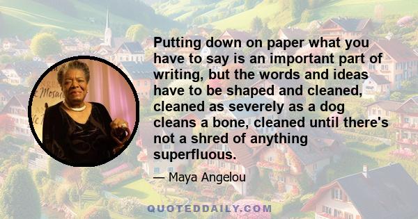 Putting down on paper what you have to say is an important part of writing, but the words and ideas have to be shaped and cleaned, cleaned as severely as a dog cleans a bone, cleaned until there's not a shred of