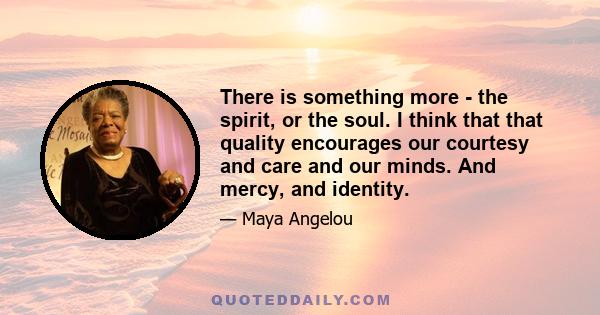 There is something more - the spirit, or the soul. I think that that quality encourages our courtesy and care and our minds. And mercy, and identity.