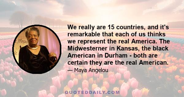 We really are 15 countries, and it's remarkable that each of us thinks we represent the real America. The Midwesterner in Kansas, the black American in Durham - both are certain they are the real American.