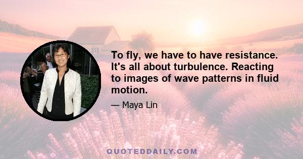 To fly, we have to have resistance. It's all about turbulence. Reacting to images of wave patterns in fluid motion.