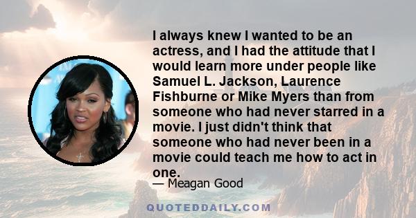 I always knew I wanted to be an actress, and I had the attitude that I would learn more under people like Samuel L. Jackson, Laurence Fishburne or Mike Myers than from someone who had never starred in a movie. I just