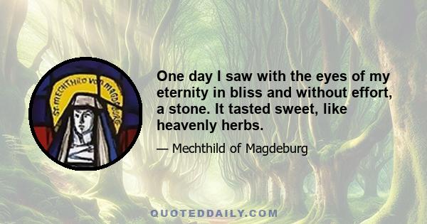 One day I saw with the eyes of my eternity in bliss and without effort, a stone. It tasted sweet, like heavenly herbs.