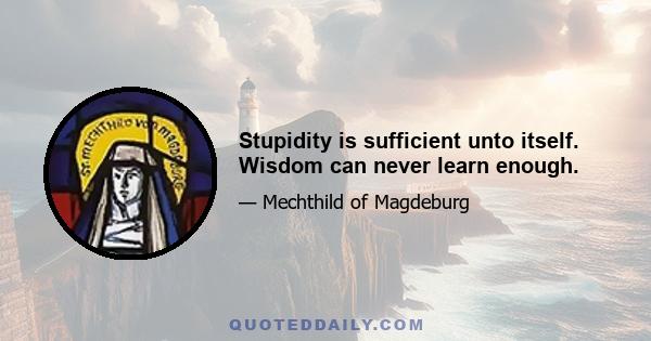 Stupidity is sufficient unto itself. Wisdom can never learn enough.