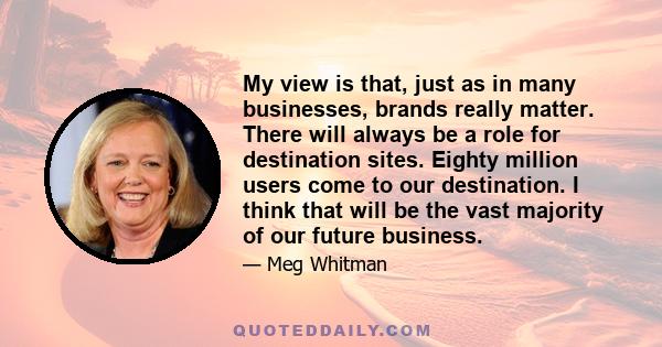 My view is that, just as in many businesses, brands really matter. There will always be a role for destination sites. Eighty million users come to our destination. I think that will be the vast majority of our future