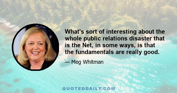 What's sort of interesting about the whole public relations disaster that is the Net, in some ways, is that the fundamentals are really good.