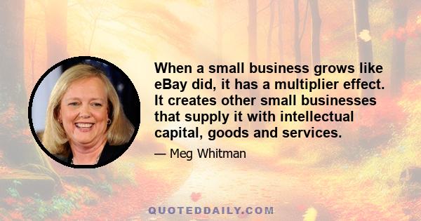 When a small business grows like eBay did, it has a multiplier effect. It creates other small businesses that supply it with intellectual capital, goods and services.