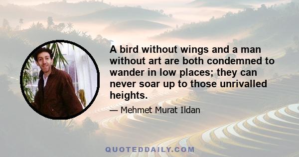 A bird without wings and a man without art are both condemned to wander in low places; they can never soar up to those unrivalled heights.