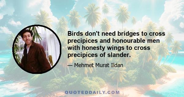 Birds don't need bridges to cross precipices and honourable men with honesty wings to cross precipices of slander.