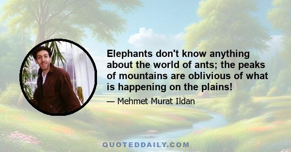 Elephants don't know anything about the world of ants; the peaks of mountains are oblivious of what is happening on the plains!