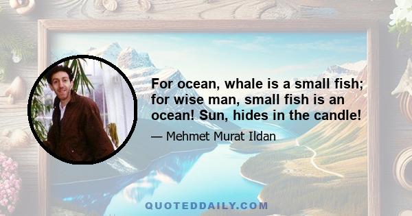 For ocean, whale is a small fish; for wise man, small fish is an ocean! Sun, hides in the candle!